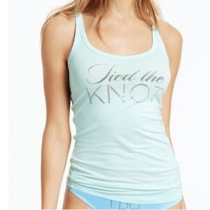 Victorias Secret Tied The Knot Bling Tank Top Aqua Blue Bride Honeymoon Bow Sz L